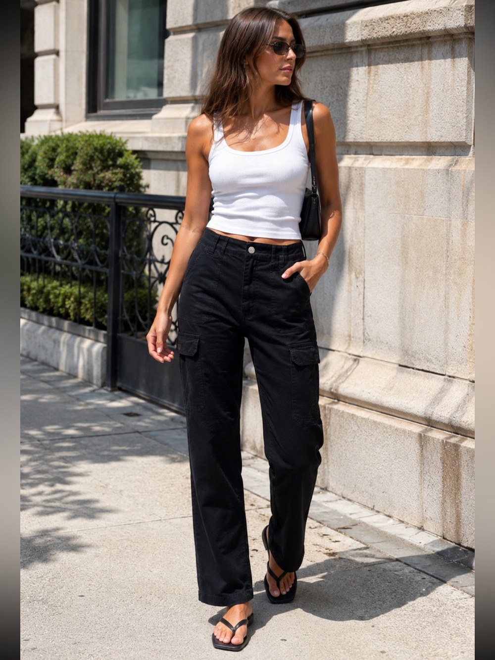 Zara Black High Rise Straight Leg Cargo Pants Size 10 New